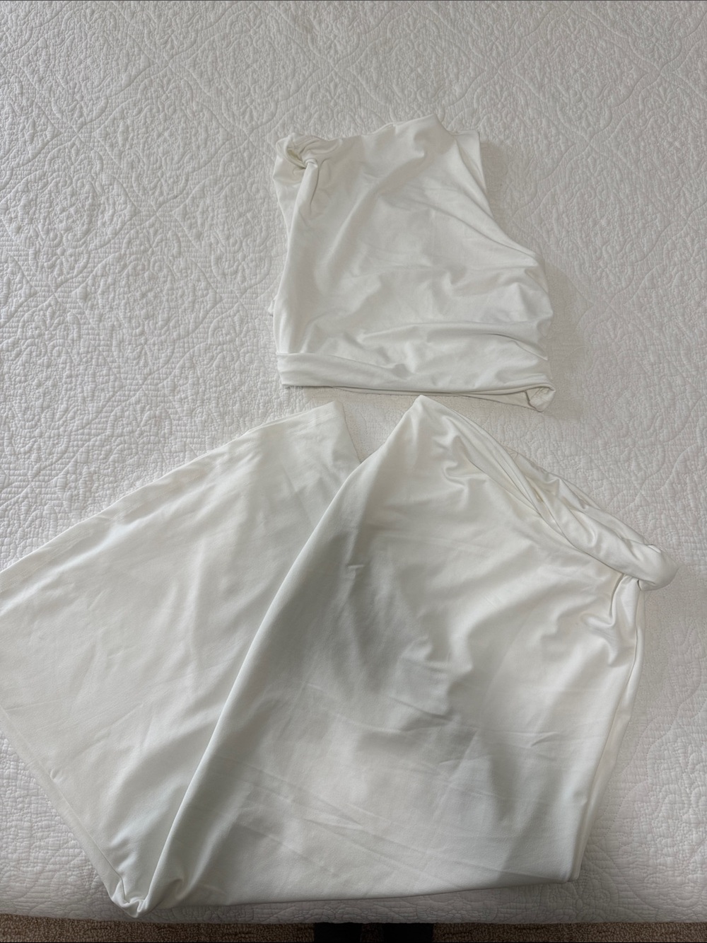 White Stretch Skirt Set - Two-Piece